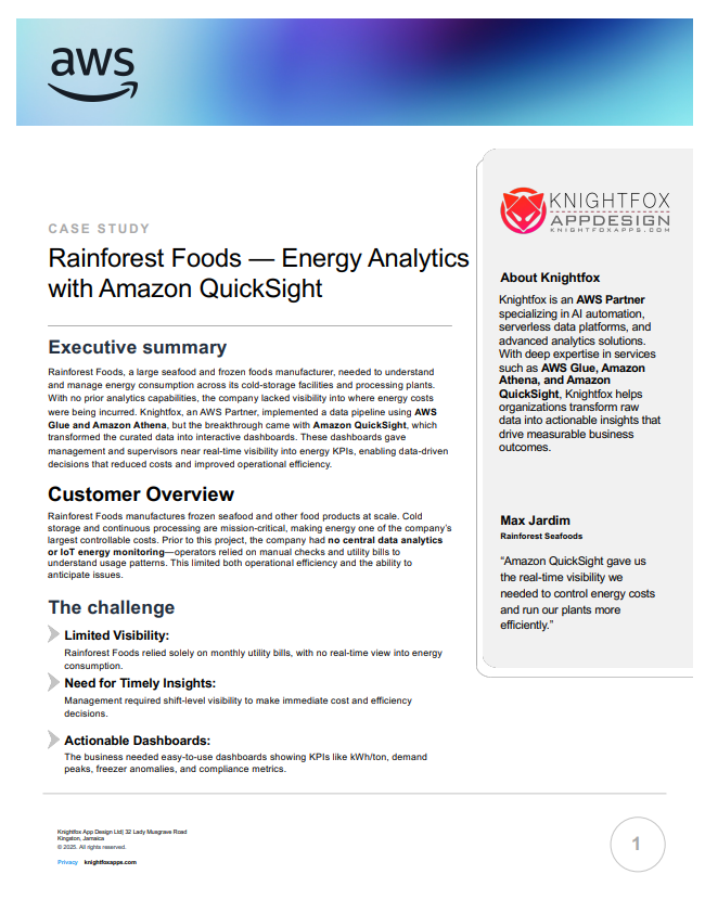 Rainforest Foods — Energy Analytics with Amazon QuickSight